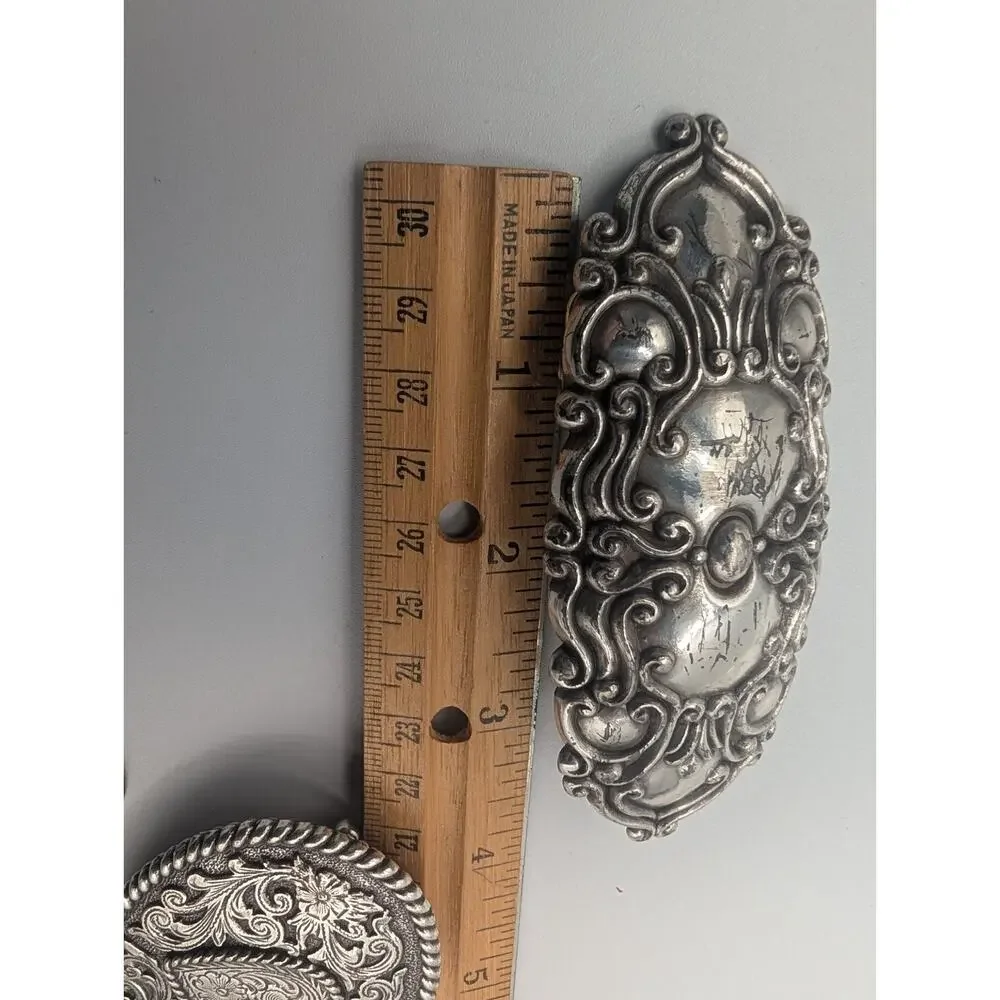 Vintage 1997 Ornate Scrollwork Silver-Tone Oval Belt Buckle Western Gothic